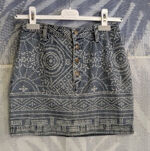Free People Blue Patterned Mini Jean Skirt